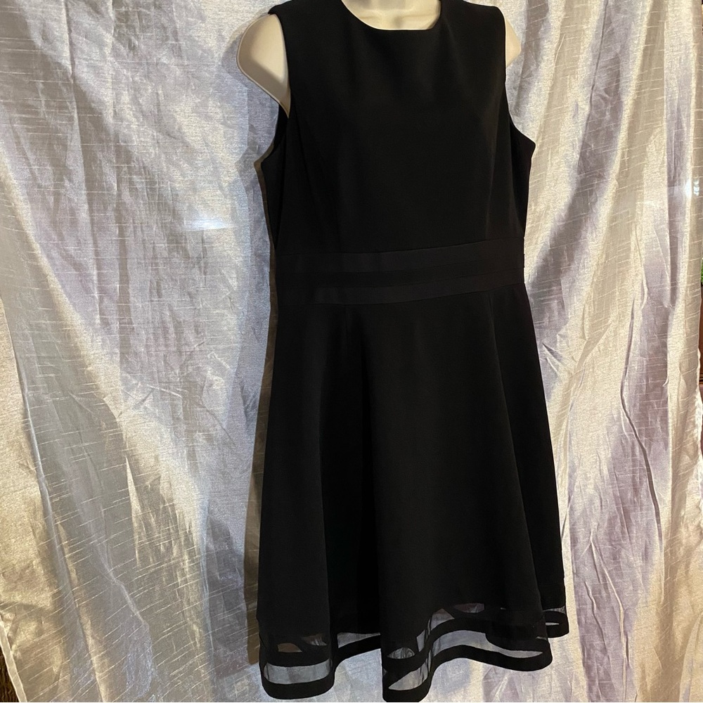 Calvin Klein LBD, SZ 14, GUC, skater skirt style, sleeveless, Sheer at hem